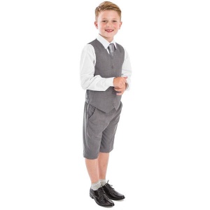 Boys Light Grey 4 Piece Shorts Suit with Tie